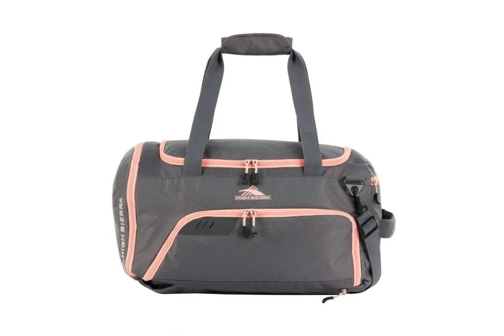 Grey and pink convertible weekender bag
