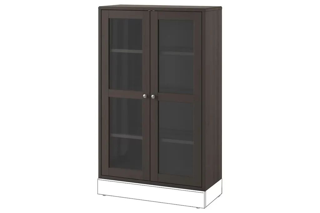 dark brown glass door cabinet