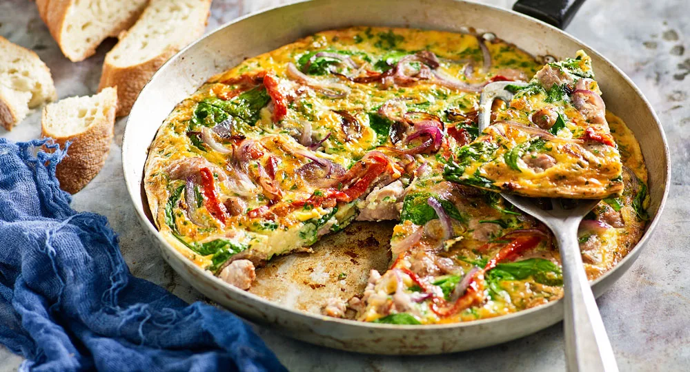 Sausage and red capsicum frittata.