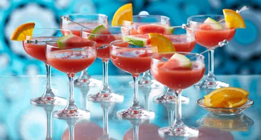 Frozen watermelon, orange and strawberry sunrise cocktail recipe
