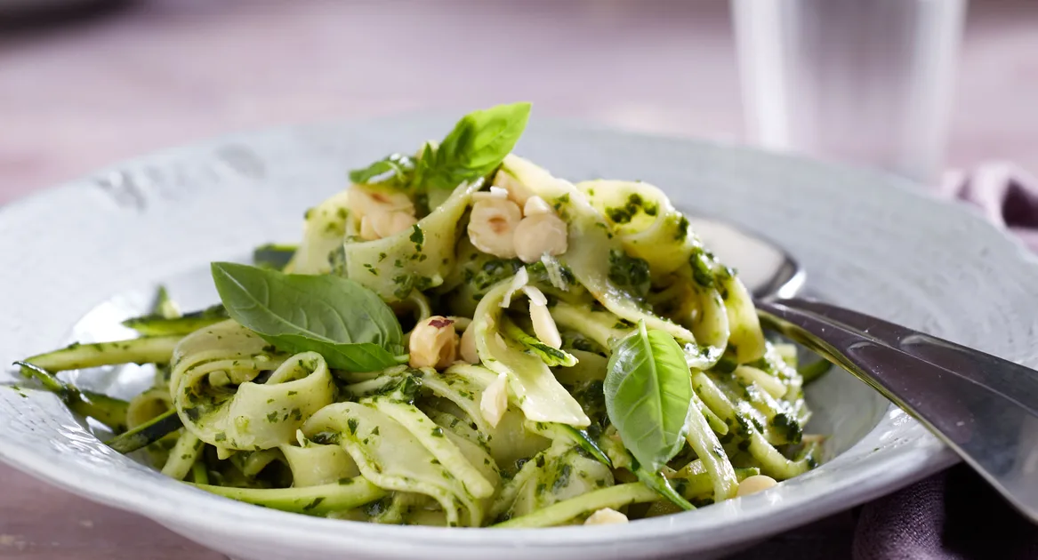 Tagliatelle with zucchini and basil-hazelnut pesto - Better Homes & Gardens Australia