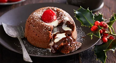 Chocolate raspberry molten lava pudding