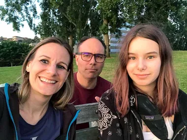 Jessica (left), Aaron (centre) and Alice (right) pictured together as a family