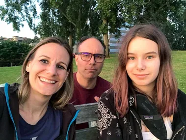 Jessica (left), Aaron (centre) and Alice (right) pictured together as a family