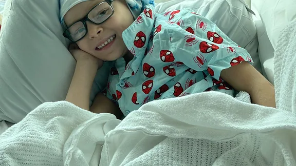 Photo of boy recovering in hospital diagnosed with bilateral retinoblastoma