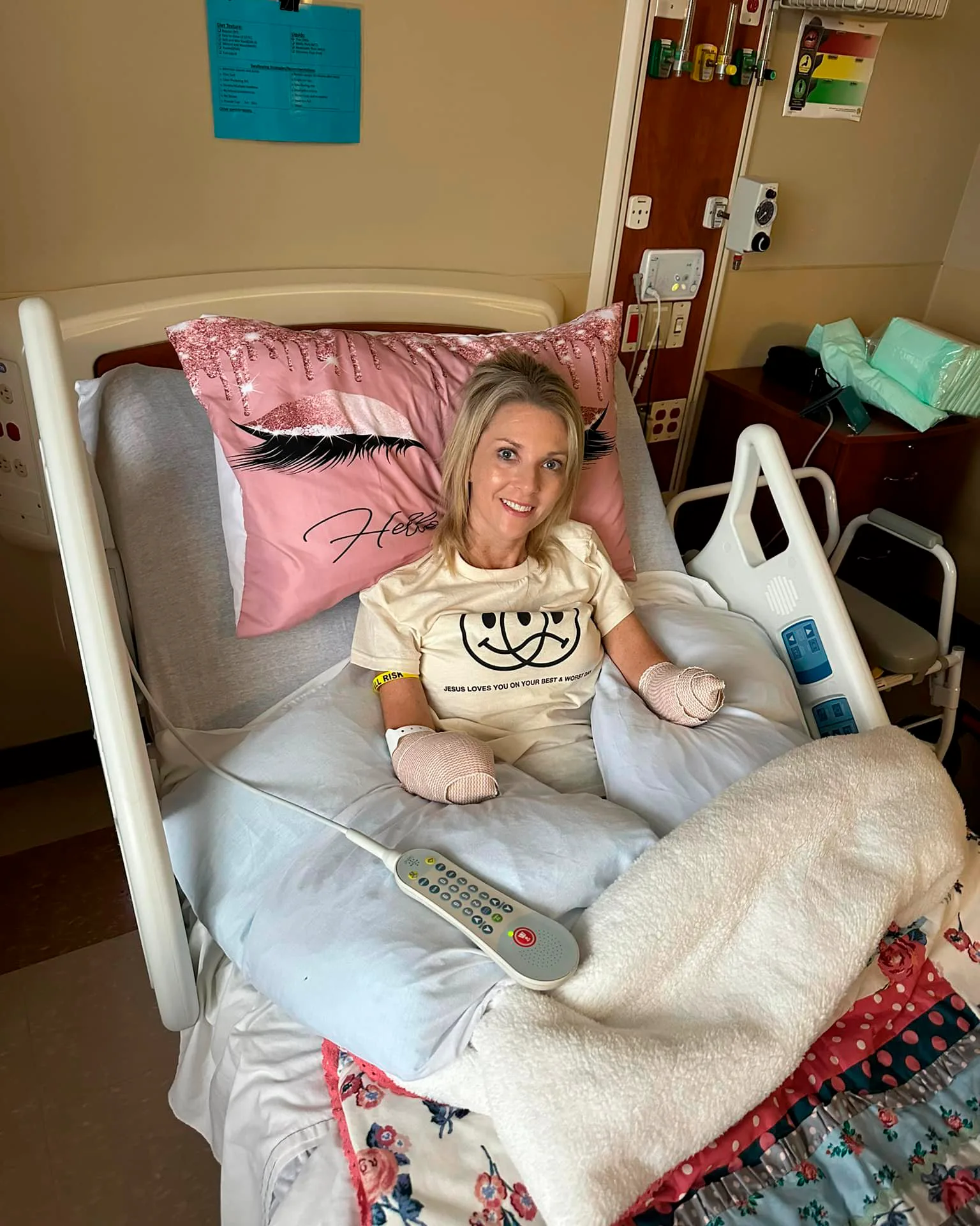 Image of woman recovering in hospital after having amputation surgery