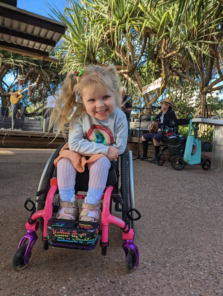 Tallulah in her wheelchair