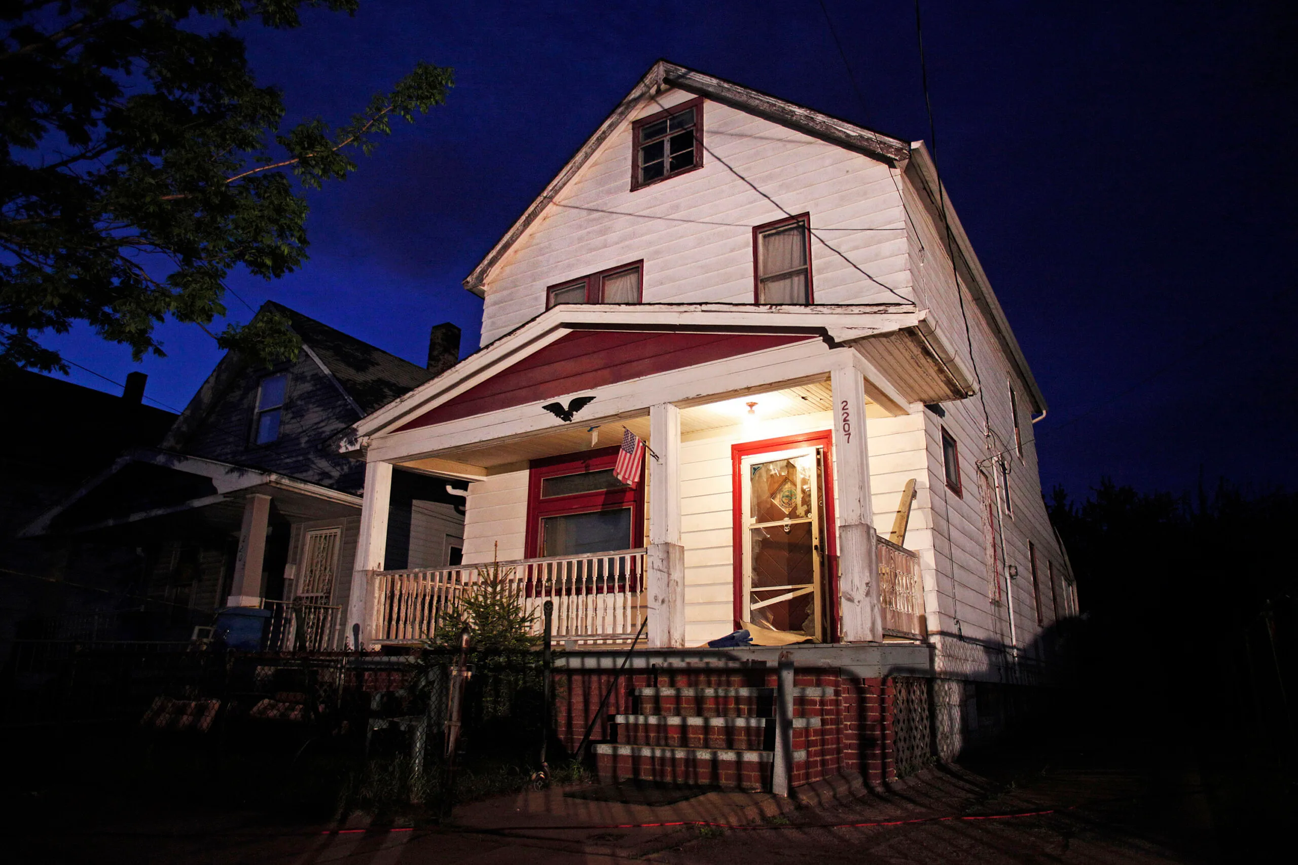 A general view of the exterior of the house where, on Monday, three women who had disappeared as teenagers approximately ten years ago were found alive on May 7, 2013 in Cleveland, Ohio. Amanda Berry, who went missing in 2003, Gina DeJesus, who went missing in 2004, and Michele Knight, who went missing in 2002, were all found alive in the same house. Three suspects, all brothers, have been taken into custody. (Photo by Bill Pugliano/Getty Images)