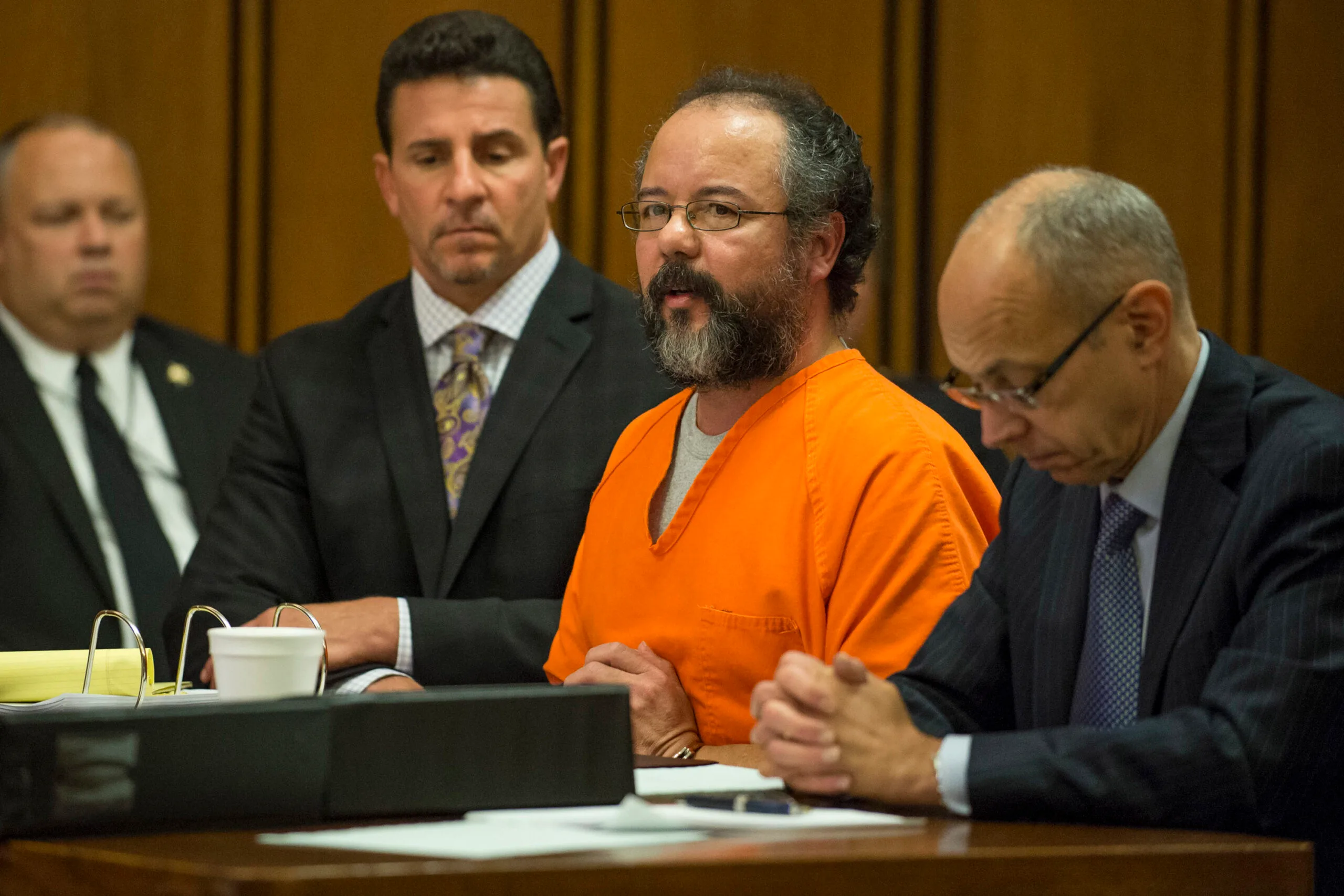 CLEVELAND, OH - AUGUST 1: Ariel Castro pleads to Judge Michael Russo during his sentencing on August 1, 2013 in Cleveland, Ohio. Castro se,ntenced to life without parole plus one thousand years for abducting three women between 2002 and 2004 when they were between 14 and 21 years old. Castro told Judge Michael Russo, "I'm not a monster, I'm sick...I'm a happy person inside." (Photo by Angelo Merendino/Getty Images)