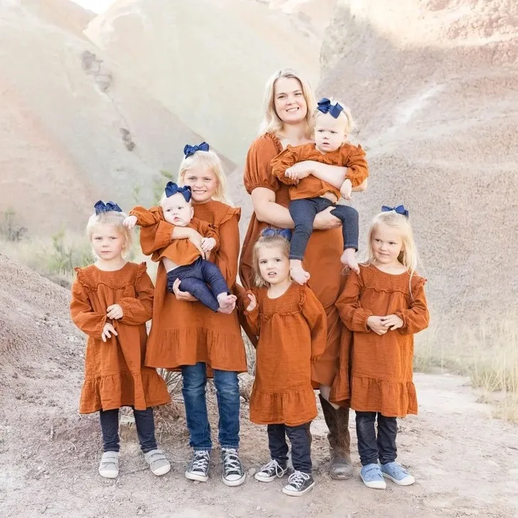 family dresses in orange