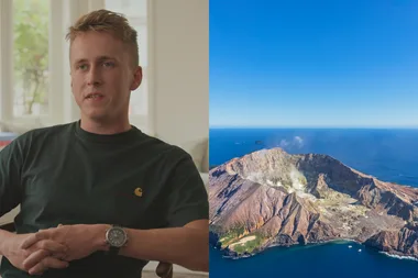 Screenshot image of survivor on netflix documentary and white island New Zealand