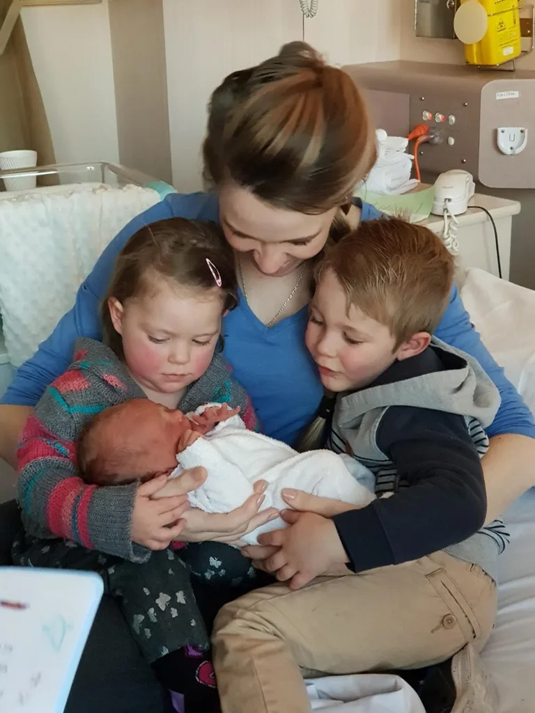 Image of mum and three kids living with childhood dementia