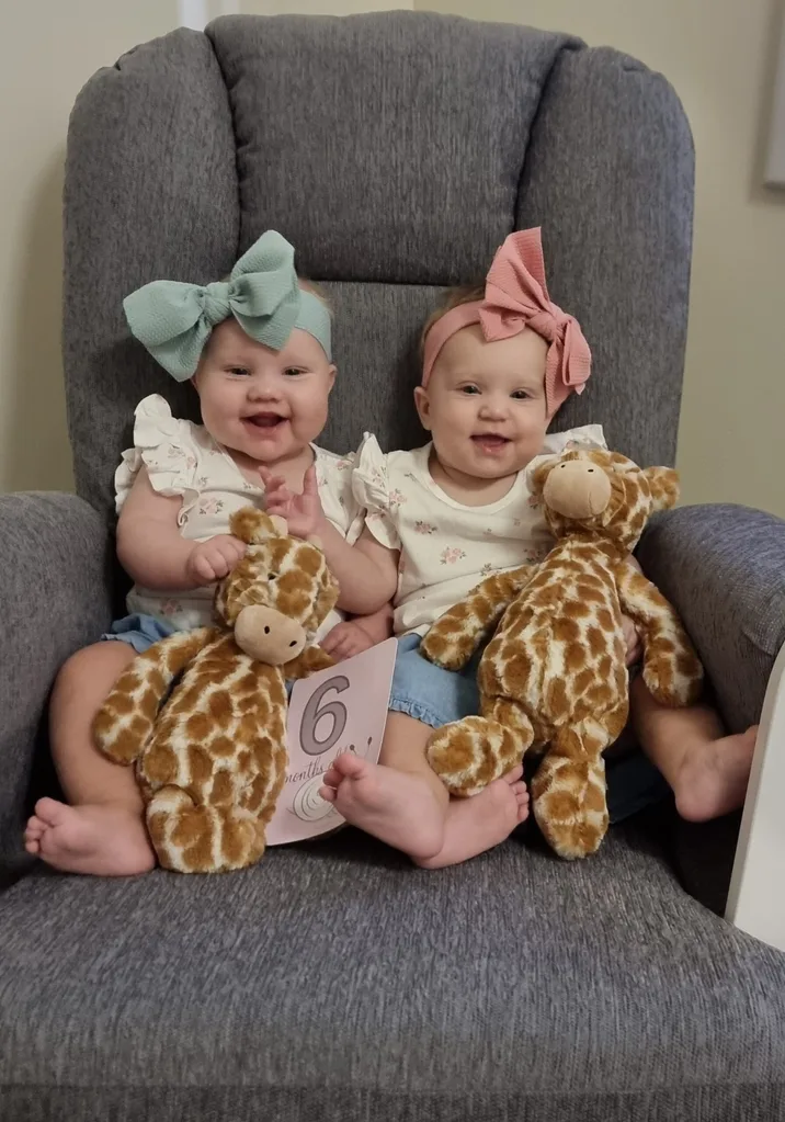 Image of twin girls wearing matching headbands