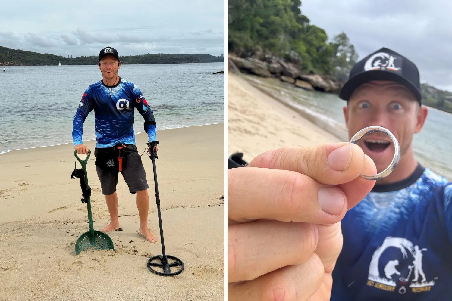 A man with a metal detector searching for lost treasures on a beach