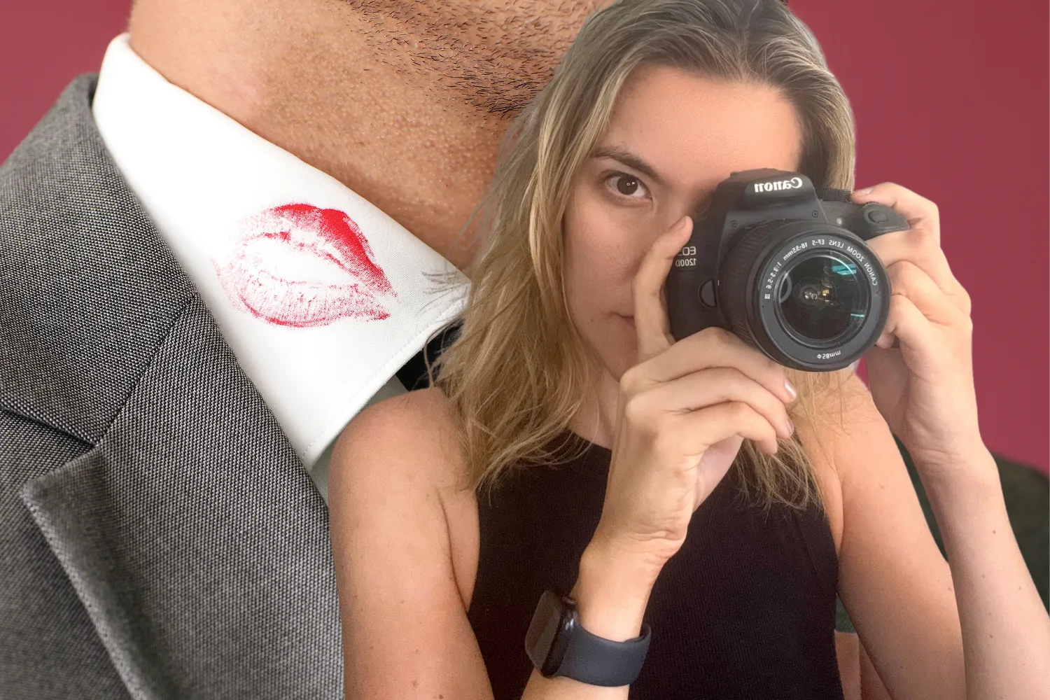 Australian private investigator Cassie Crofts holding a camera to her face.