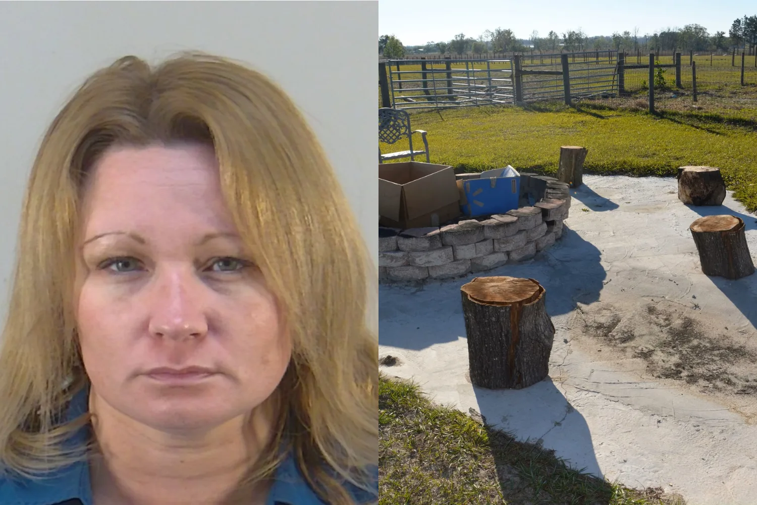 Mugshot image of Laurie Shaver and crimescene