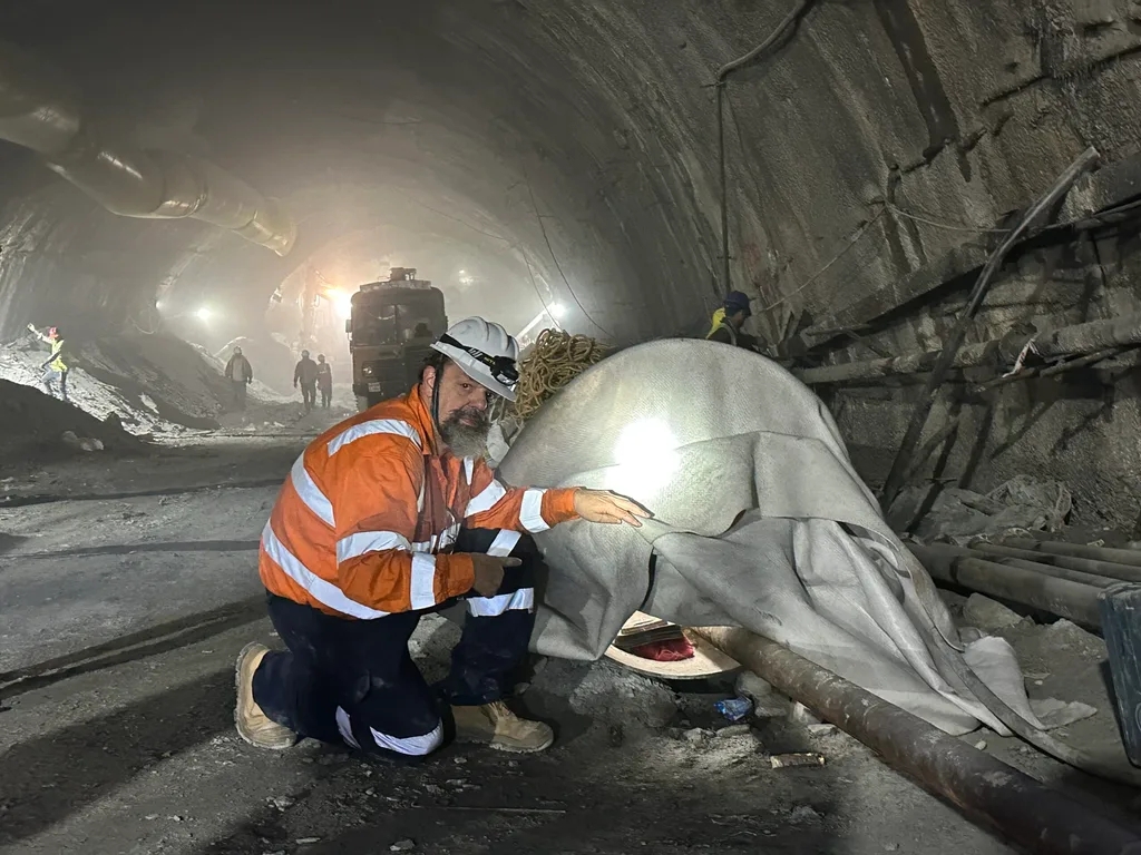 Image of man sitting alongside the mine tunnel
