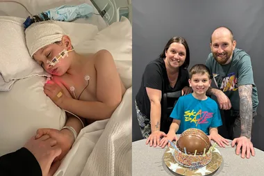 Image of young boy in hospital and celebrating birthday