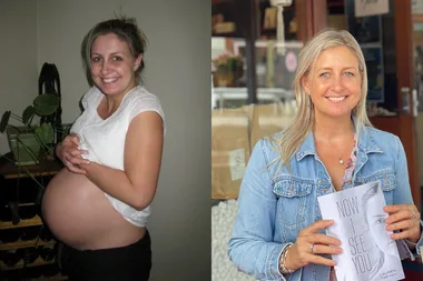 Image of woman pregnant and woman holding a book
