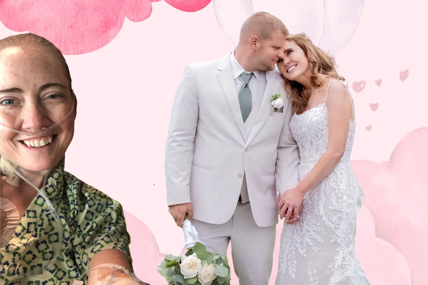 Left: Jennifer after her transplant Right: Jennifer and Travis on their wedding day