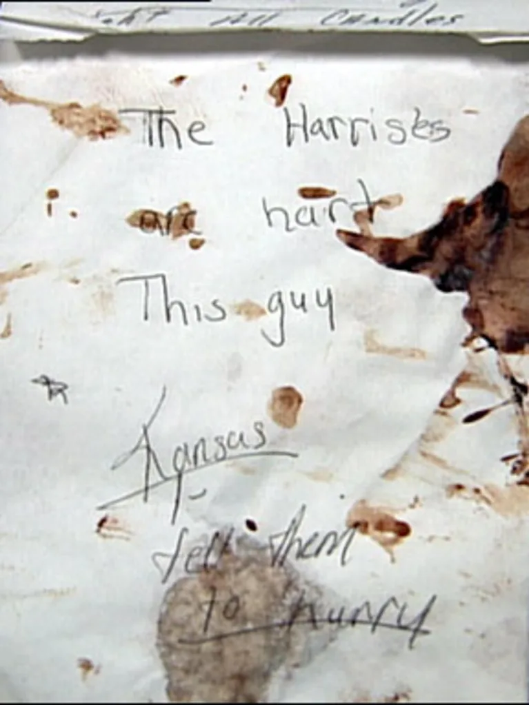 Note with blood stains