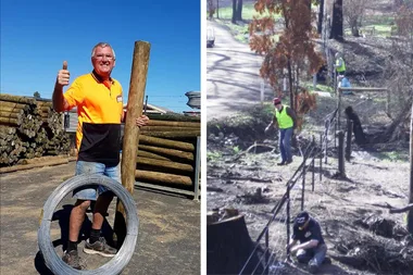 man building fences and fires