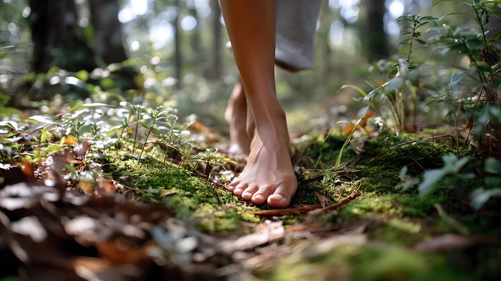 Walking barefoot in nature