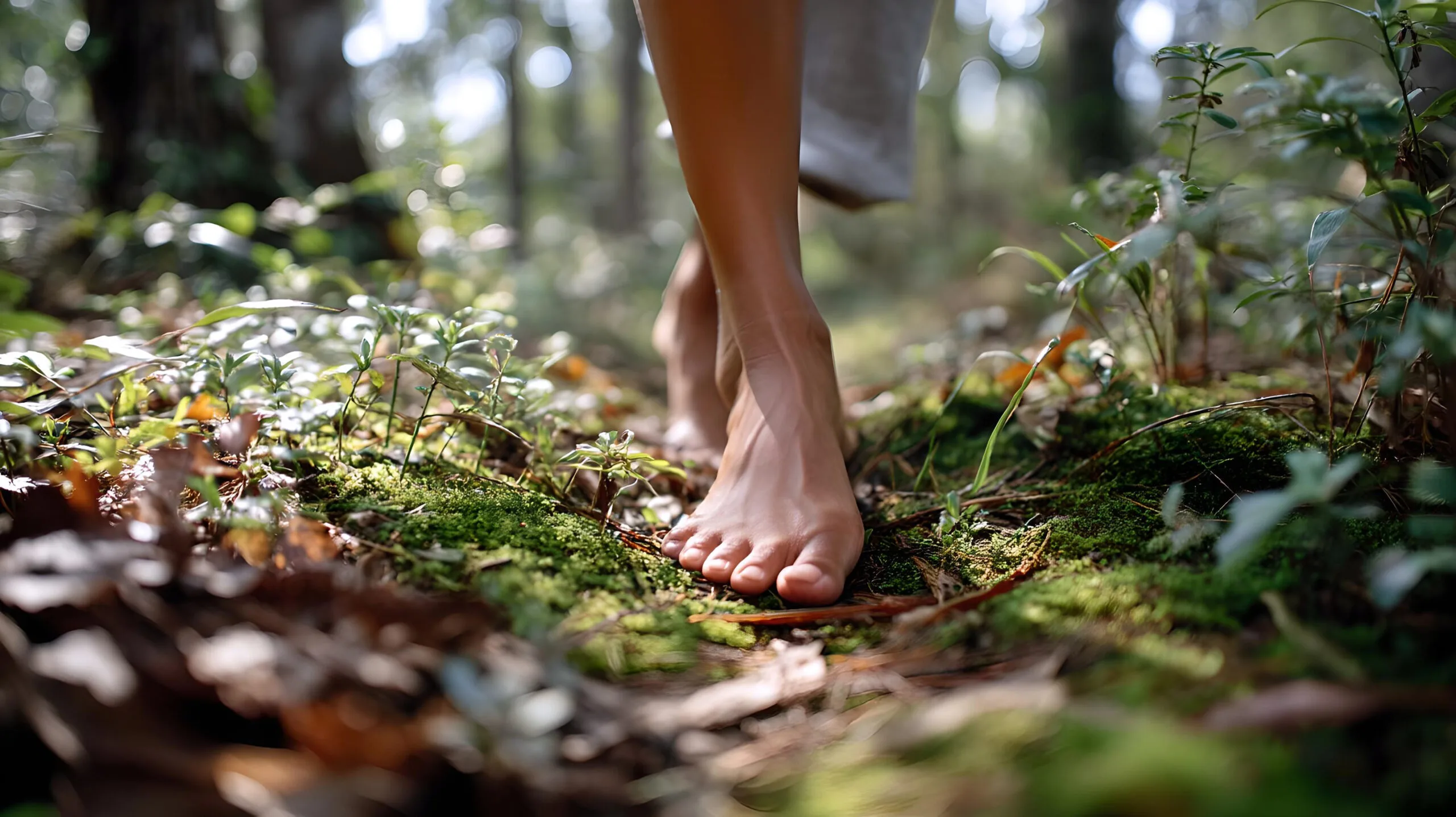 Walking barefoot in nature