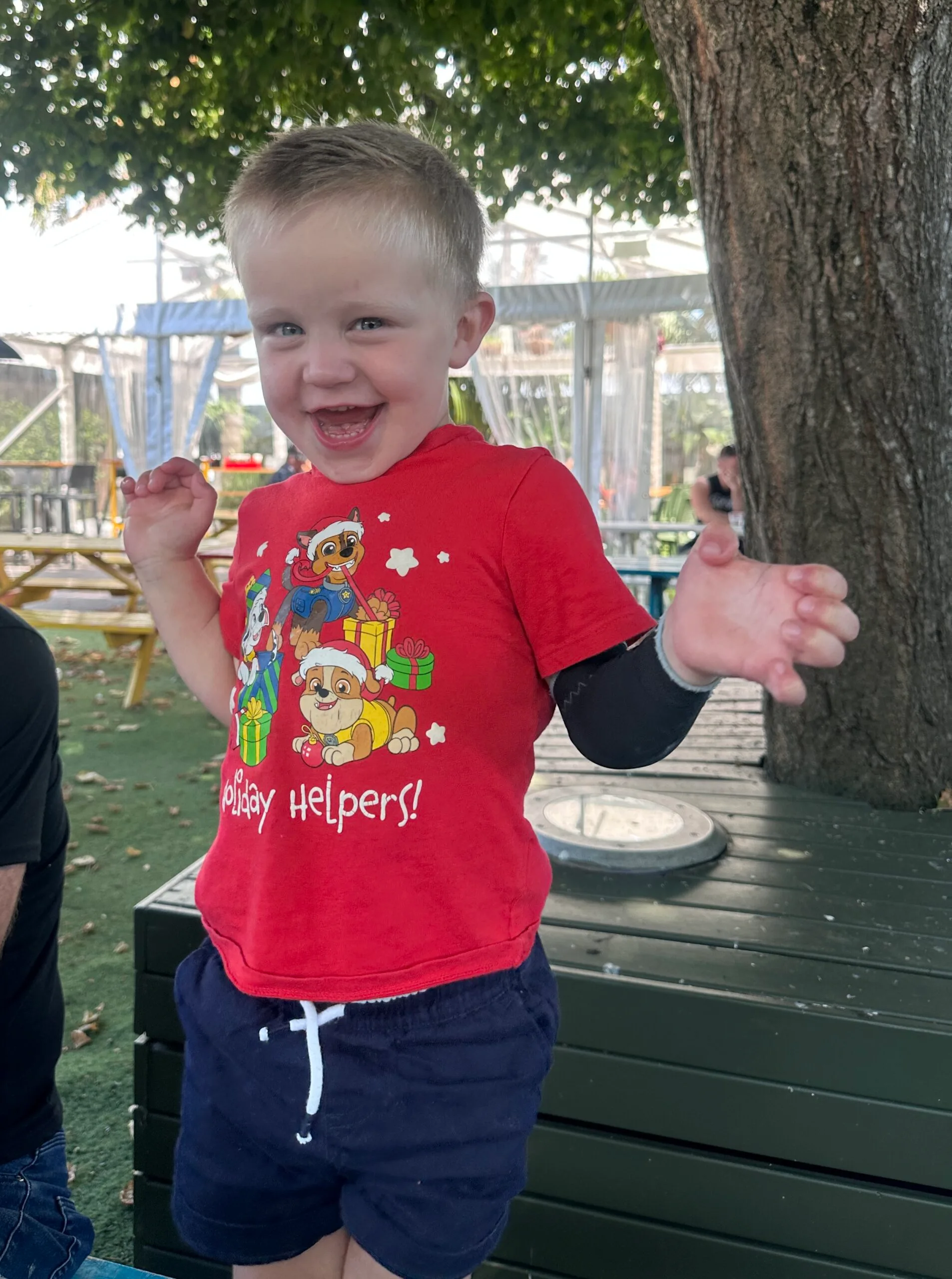 young boy in red shirt 