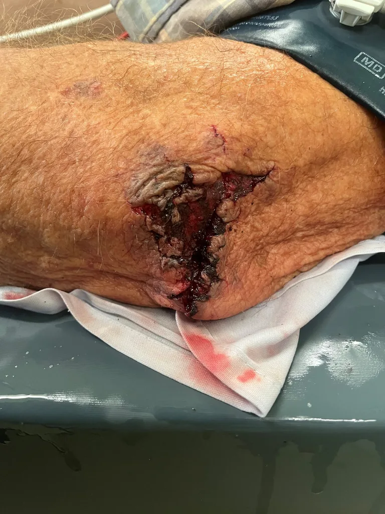 A nasty injury on a man's knee