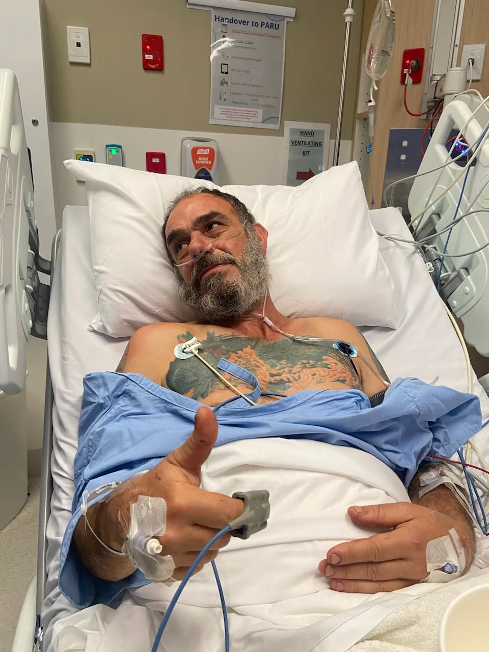 Image of man recovering from freak accident in hospital