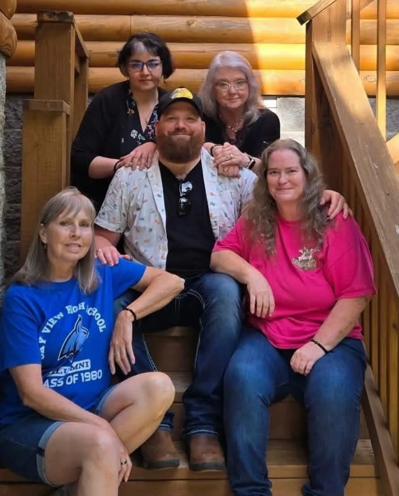 Image of group of people sitting on stairs
