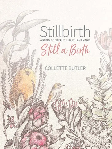 Book called Stillbirth still a birth by collette butler cover with flowers and bird