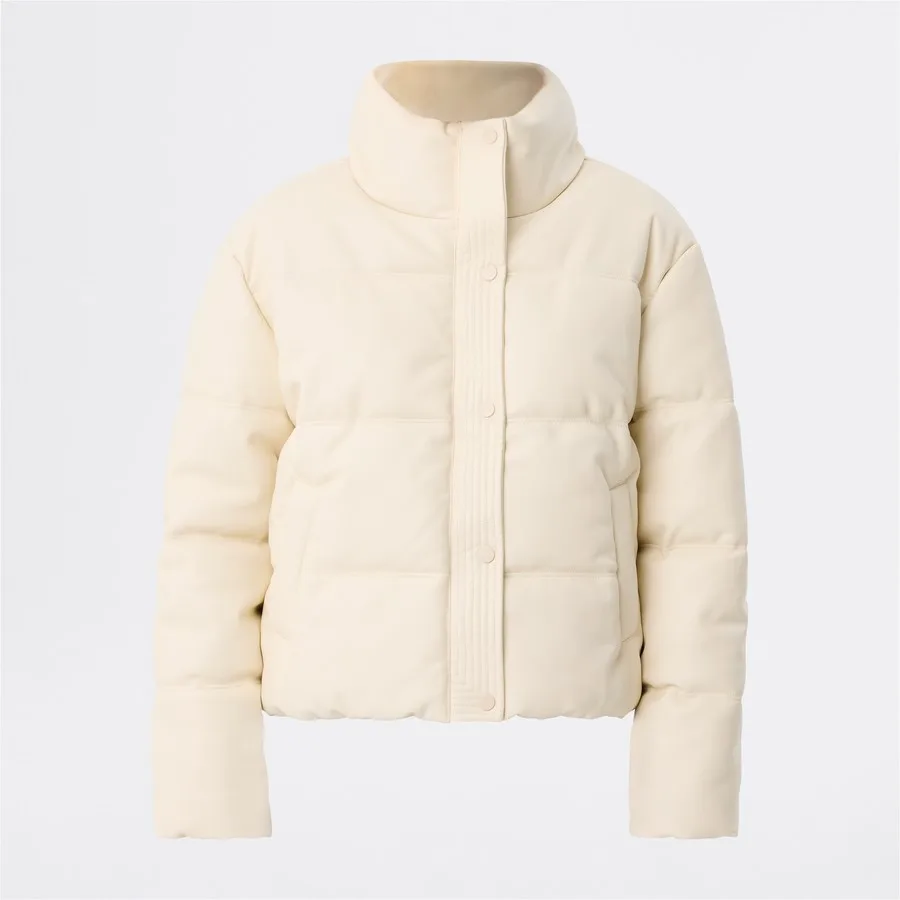 cream coloured cropped puffer jacket Big W