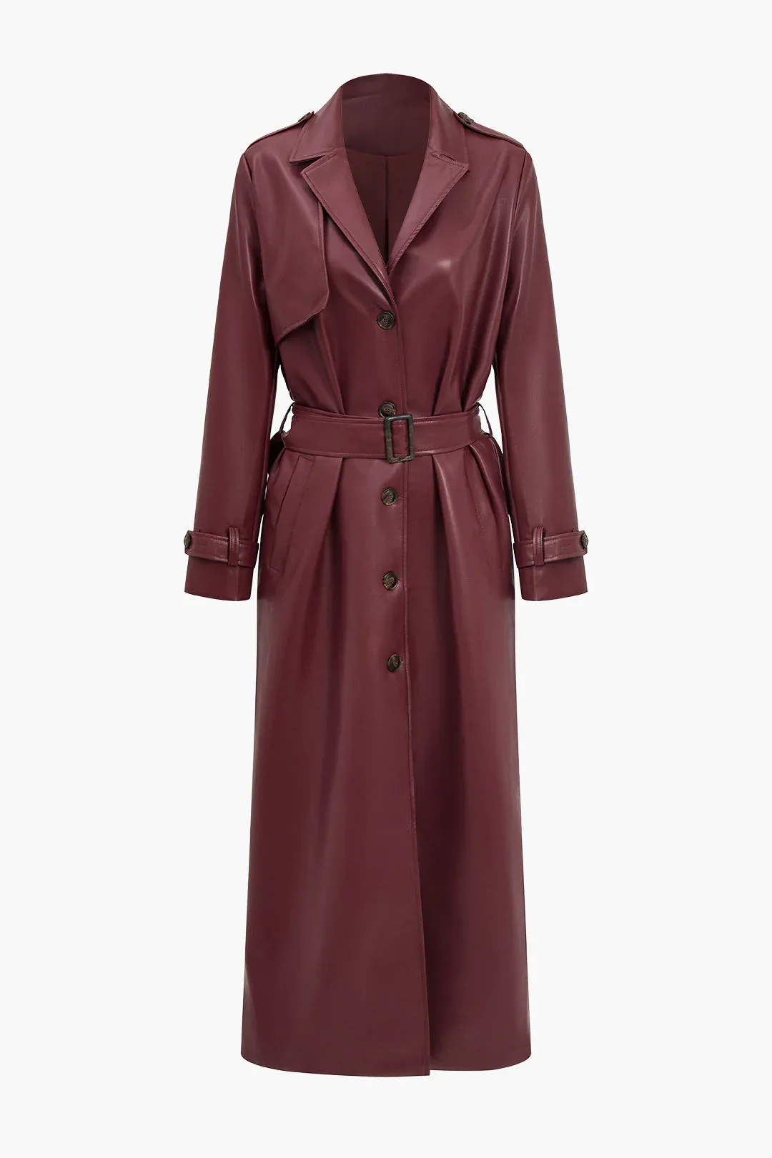 burgundy leather look trench coat Mirinda