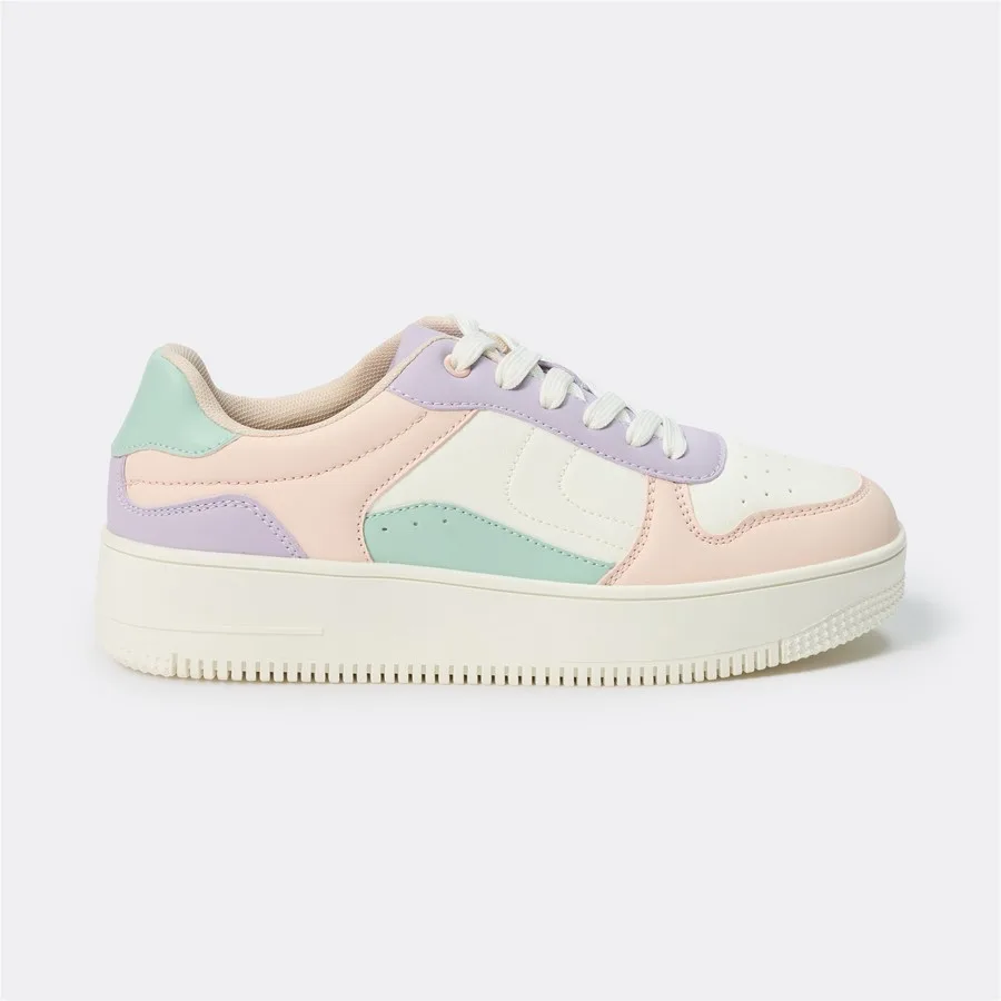 platform sneakers with pastel coloured detailing