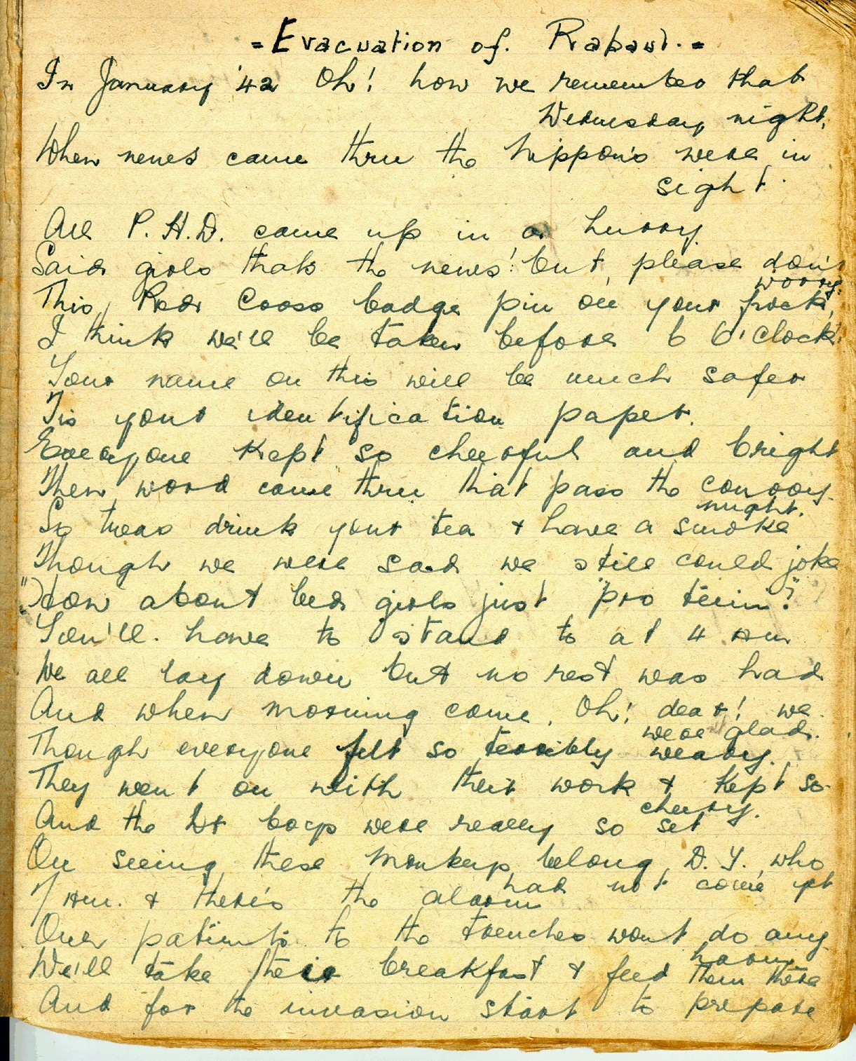 Writing on yellow paper from a diary