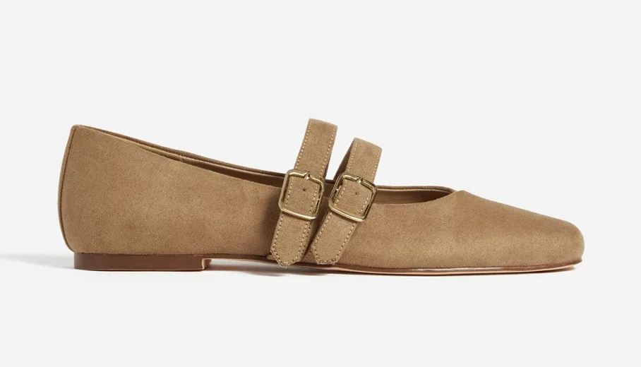 Tan buckled ballet flats
