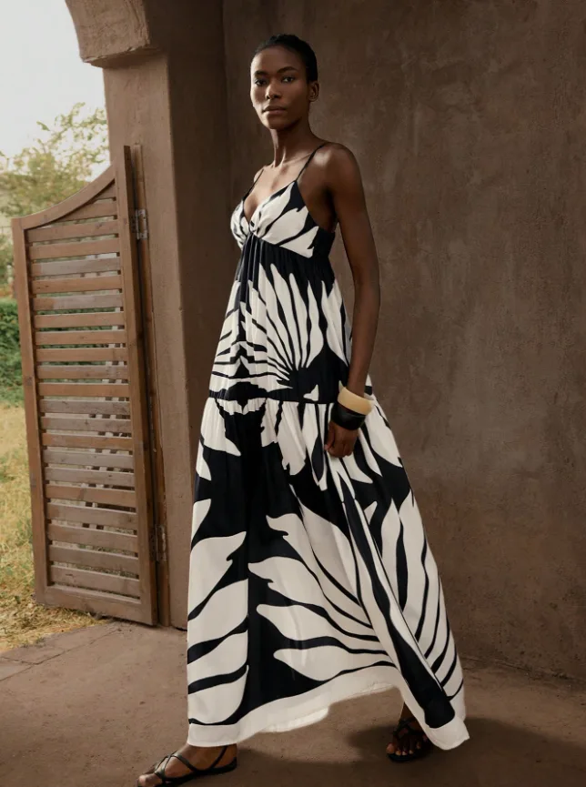 Black and white floral print maxi