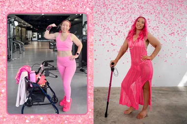 Rebecca loves to wear pink as a disabled body builder