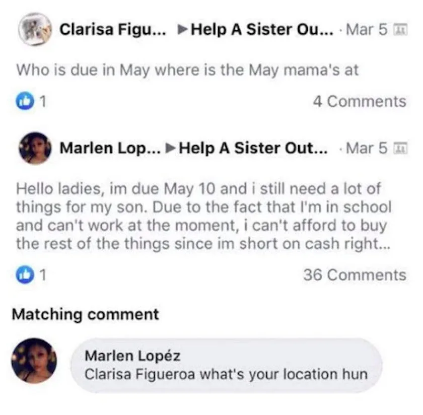 Conversation between two women in an online chat