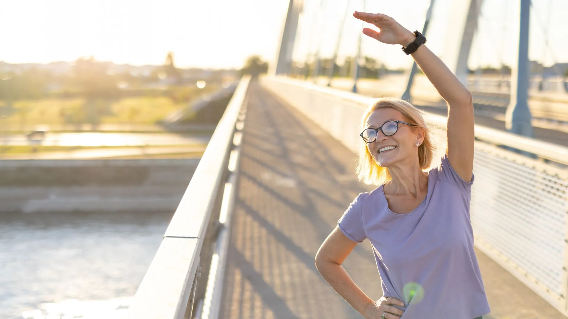 female stretching outside