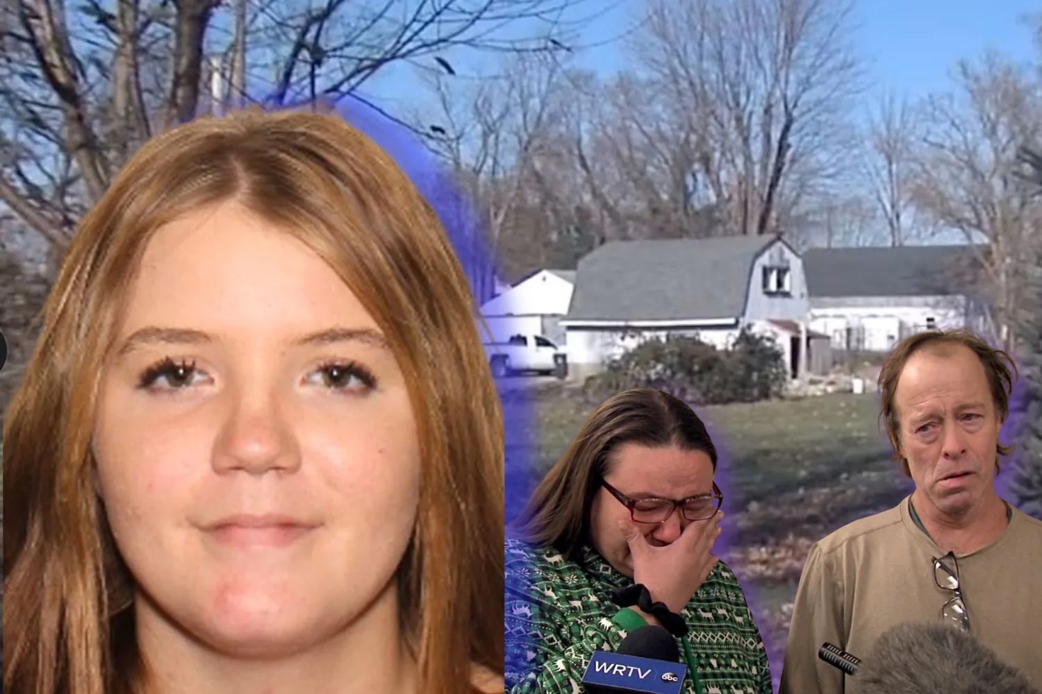 Left: Valerie Tindall. Left: Her parents. Background: Patrick Scott's home