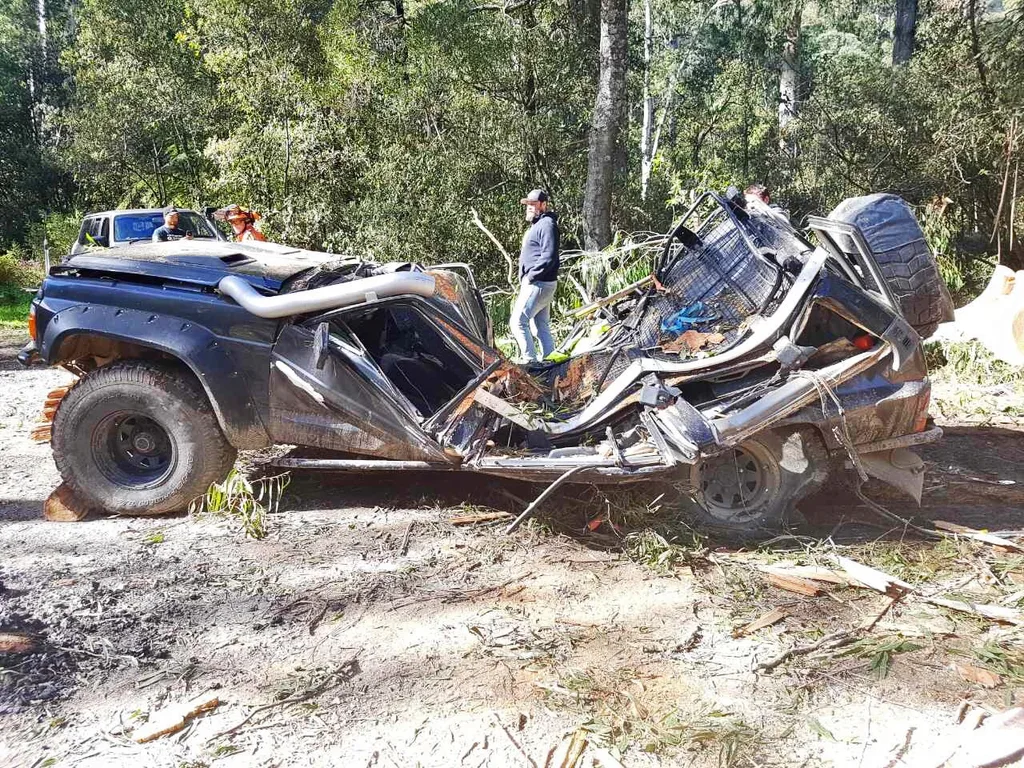 Image of car that had been crushed by a tree