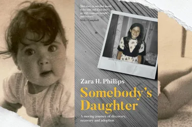 An old photo of a baby girl. A picture of a book cover.
