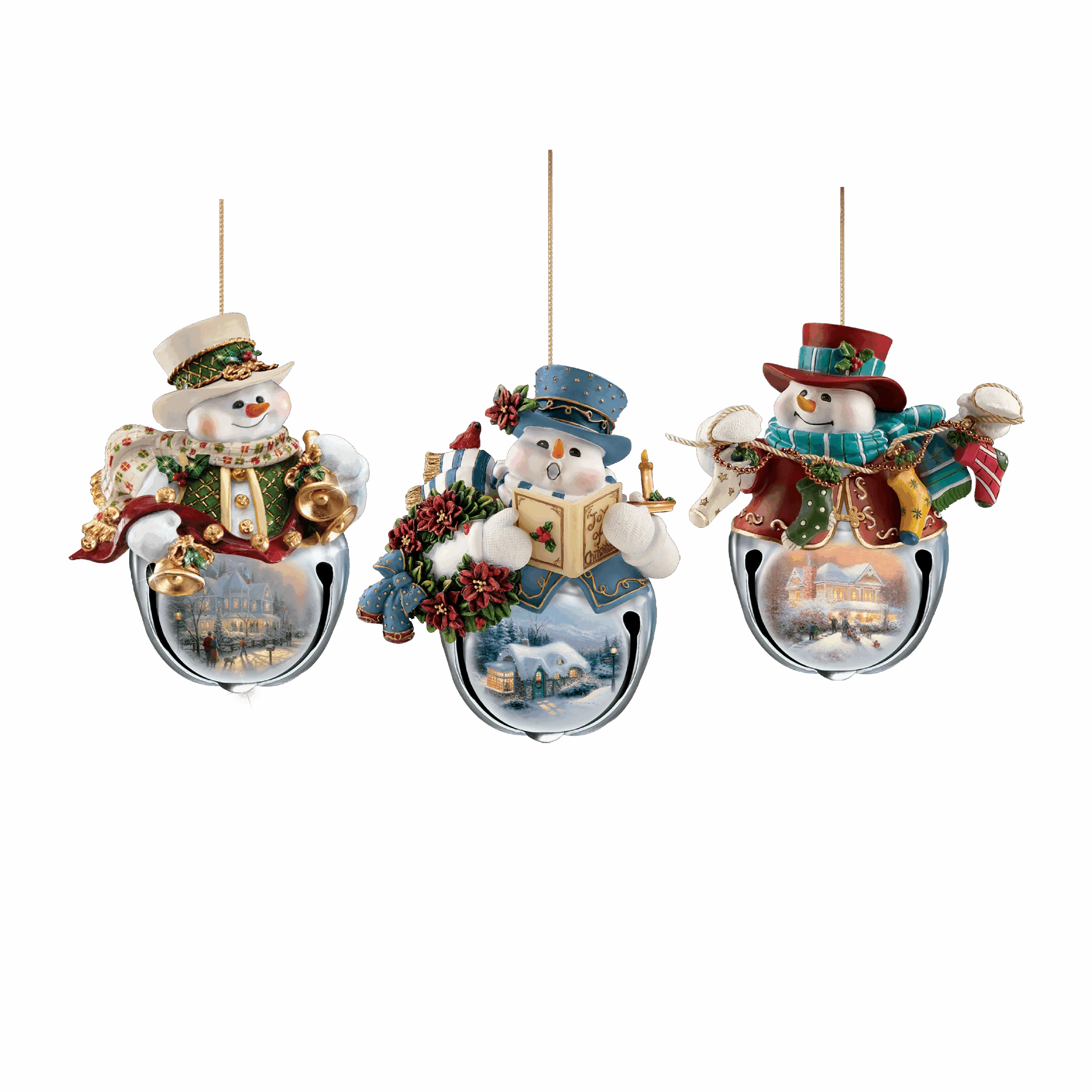 Thomas Kinkade 'Christmas Bells' Snowman Bell Ornaments