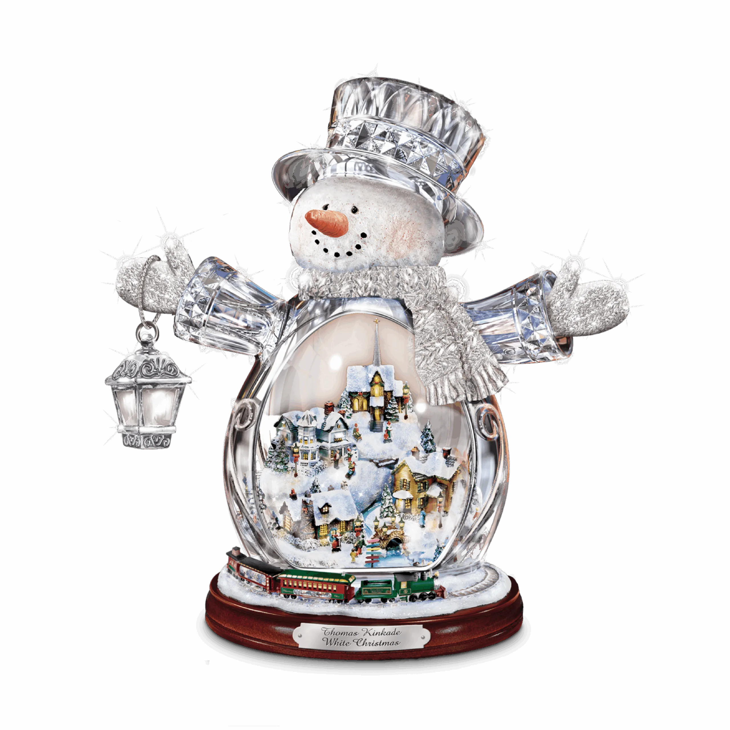 Thomas Kinkade Snowman with Village, Moving Train