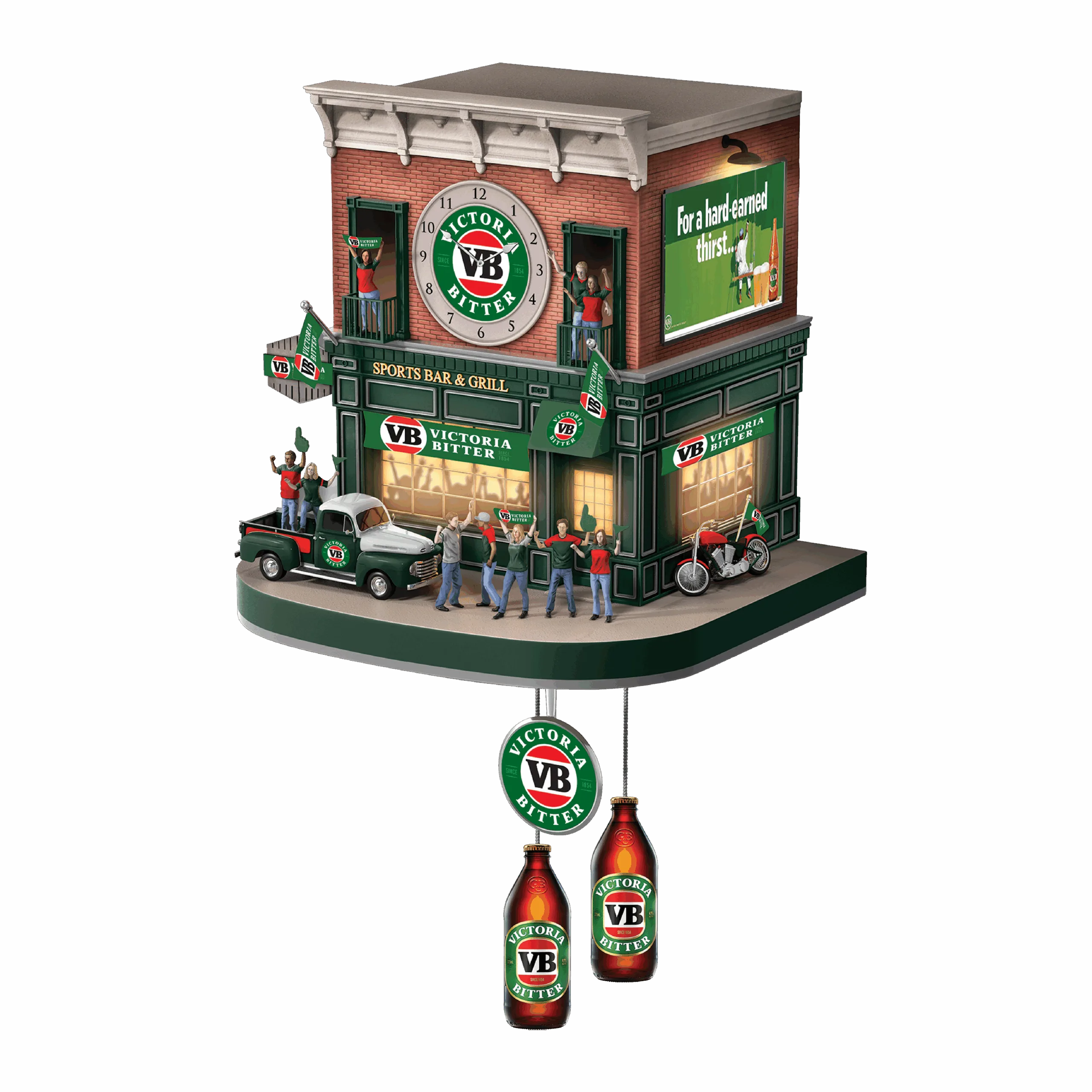 A wall clock in shape of a pub