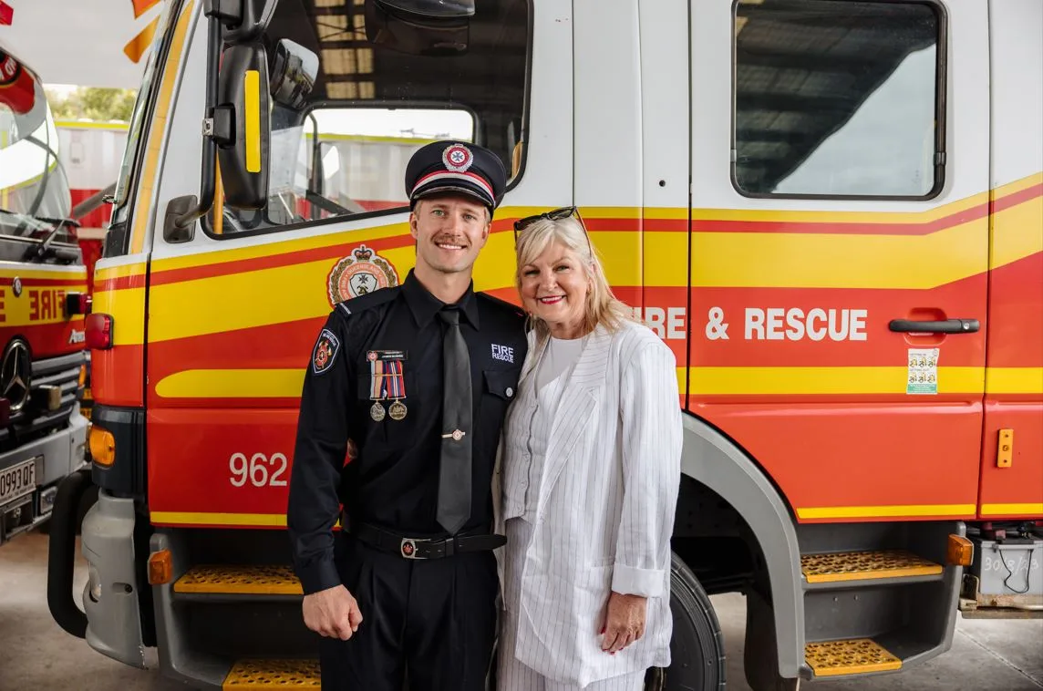 Image of firefighter and his mum