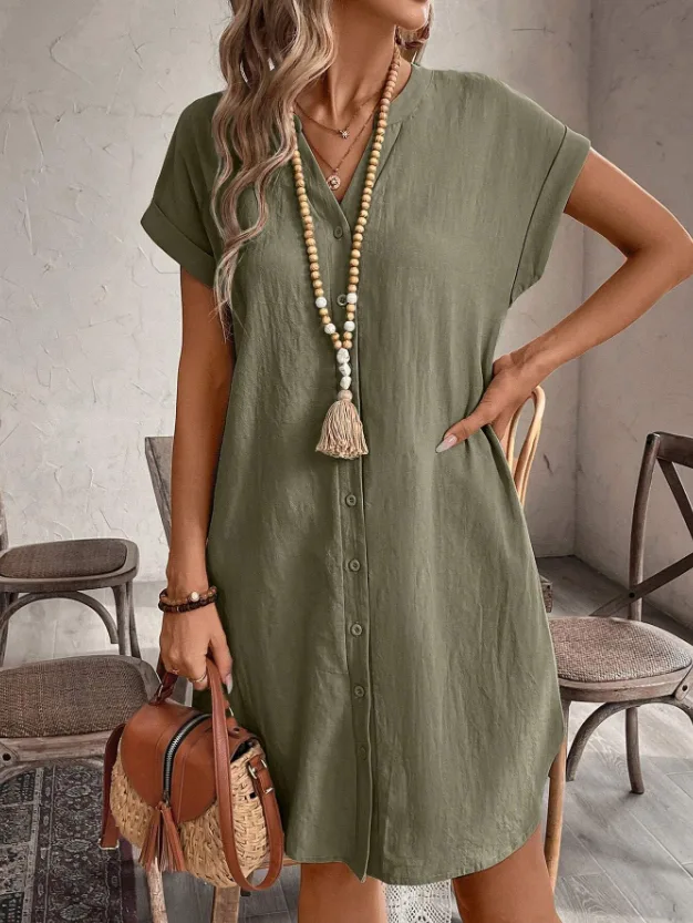 Khaki green shirt dress summer clothes 